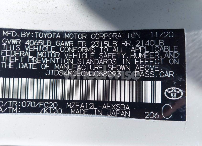 Photo 9 of 2021 Toyota Corolla SE (VIN JTDS4MCE0MJ068293)