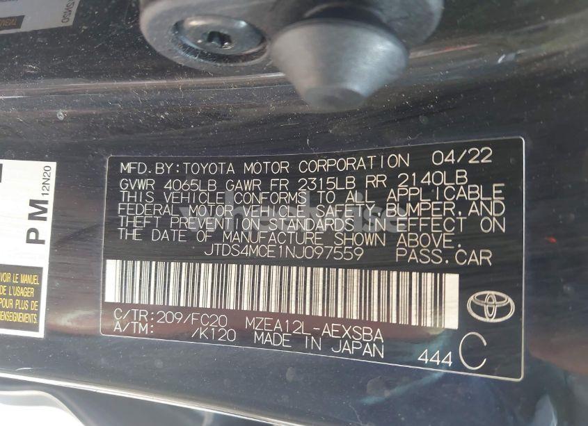 Photo 9 of 2022 Toyota Corolla SE (VIN JTDS4MCE1NJ097559)