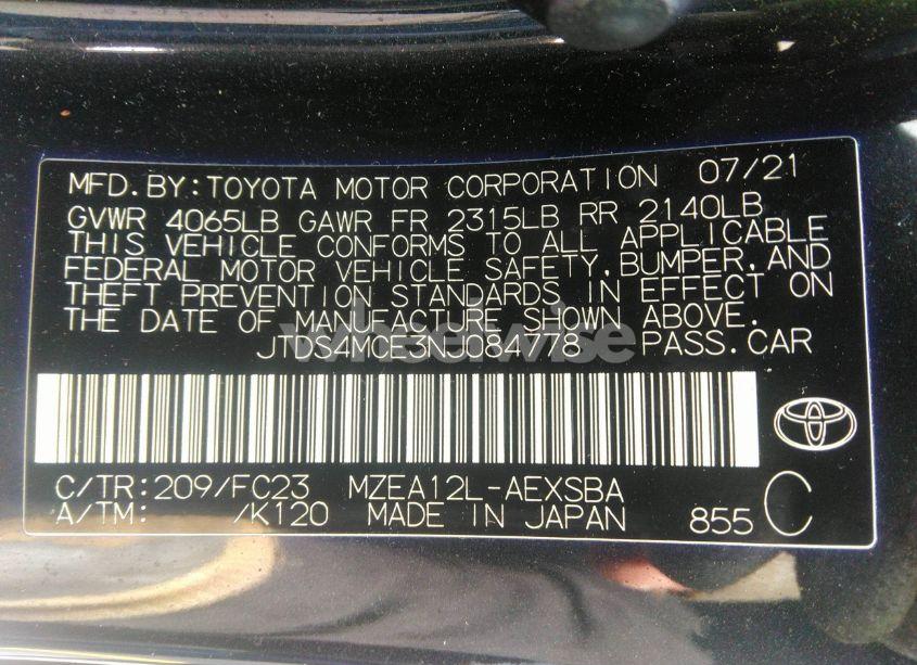 Photo 9 of 2022 Toyota Corolla SE (VIN JTDS4MCE3NJ084778)