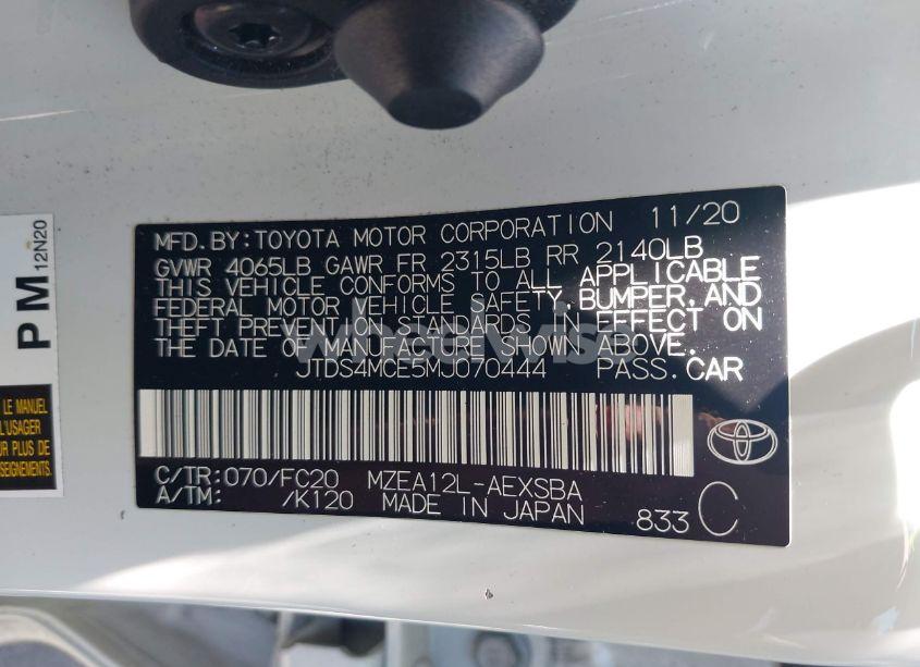 Photo 9 of 2021 Toyota Corolla SE (VIN JTDS4MCE5MJ070444)