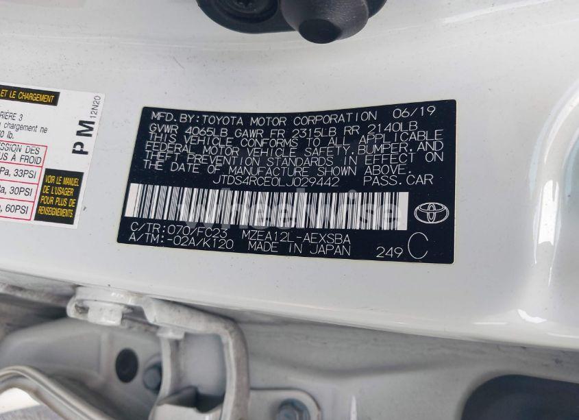 Photo 9 of 2020 Toyota Corolla SE (VIN JTDS4RCE0LJ029442)