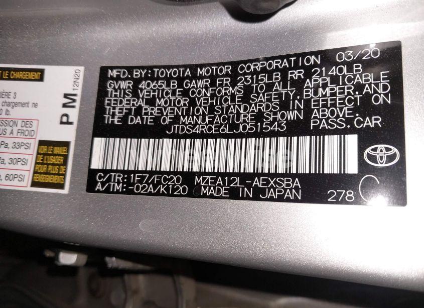 Photo 9 of 2020 Toyota Corolla SE (VIN JTDS4RCE6LJ051543)