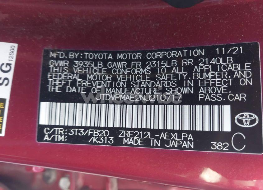 Photo 9 of 2022 Toyota Corolla LE (VIN JTDVPMAE2NJ210717)