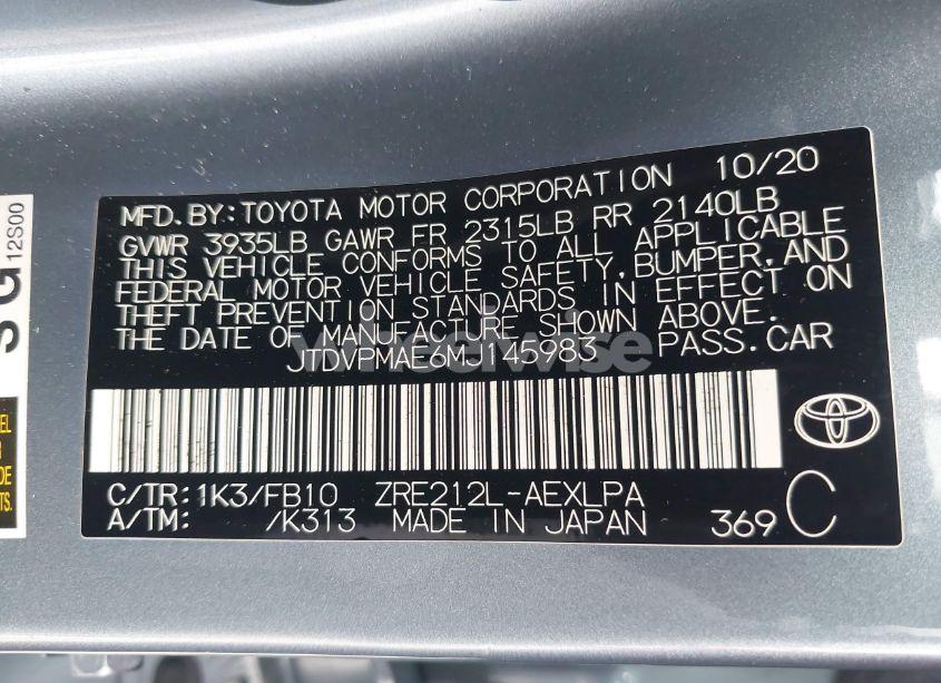 Photo 9 of 2021 Toyota Corolla LE (VIN JTDVPMAE6MJ145983)