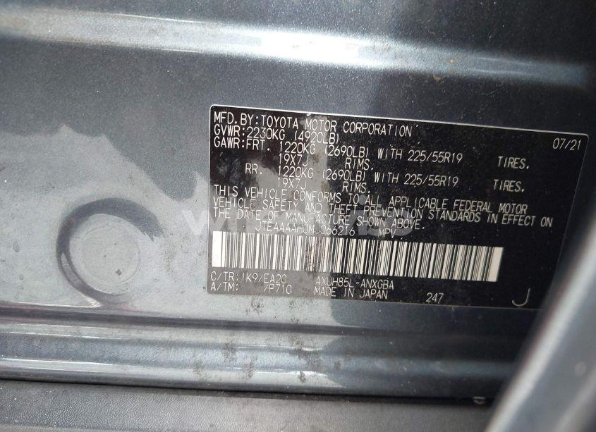 Photo 9 of 2021 Toyota Venza XLE (VIN JTEAAAAH0MJ066216)