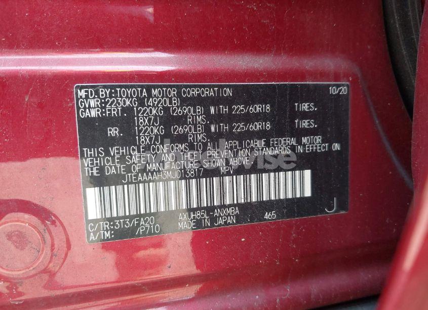 Photo 9 of 2021 Toyota Venza LE (VIN JTEAAAAH3MJ013817)