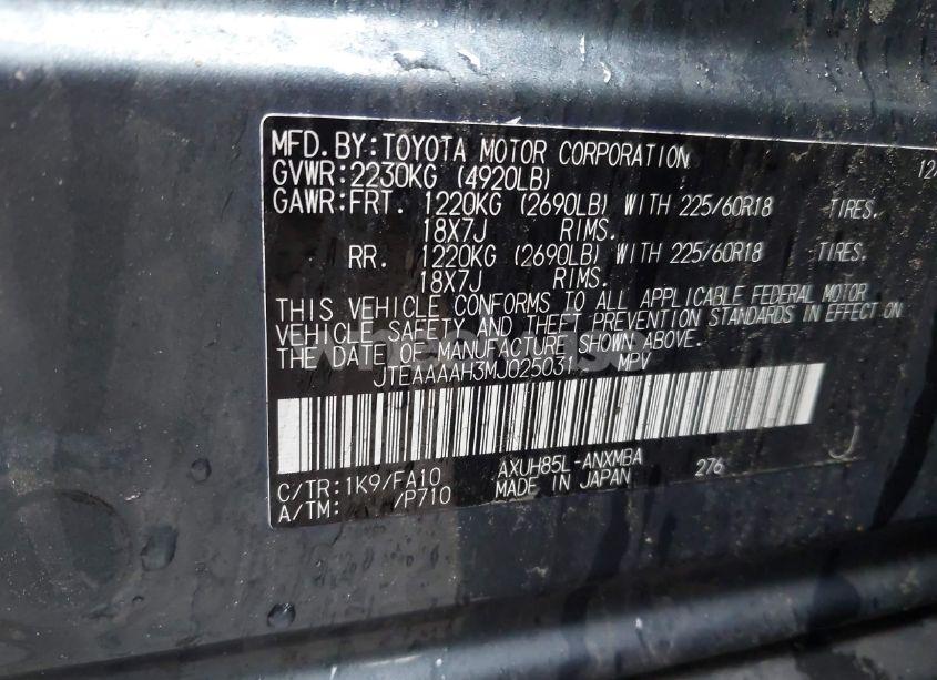 Photo 9 of 2021 Toyota Venza LE (VIN JTEAAAAH3MJ025031)