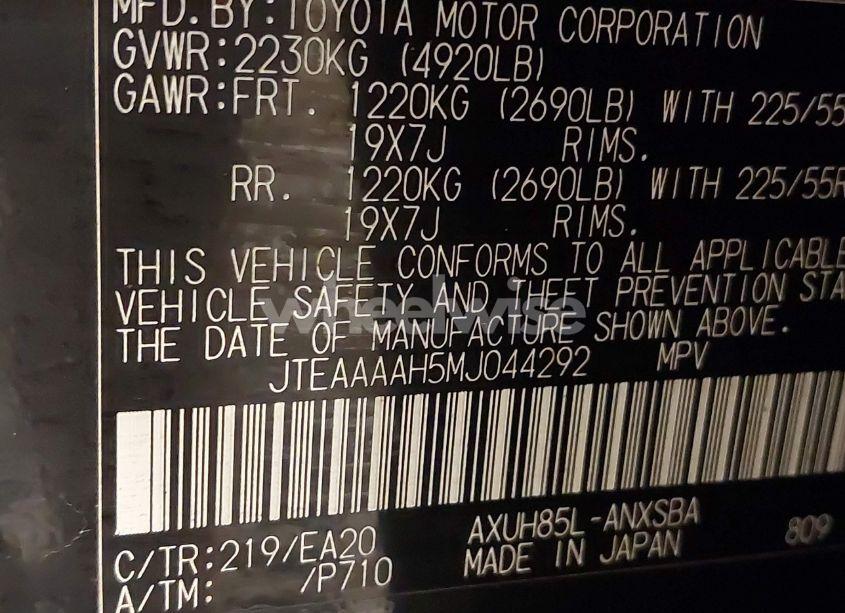 Photo 9 of 2021 Toyota Venza LIMITED (VIN JTEAAAAH5MJ044292)