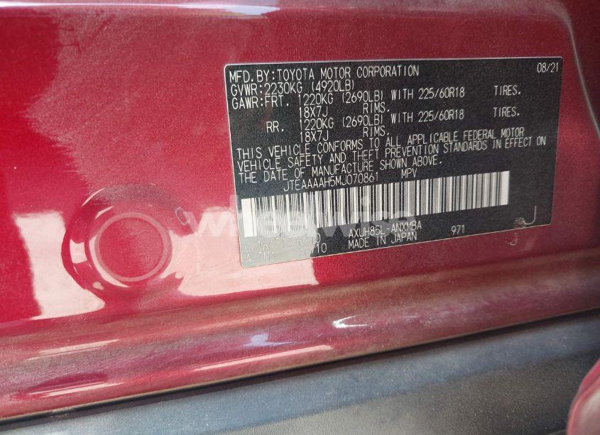 Photo 9 of 2021 Toyota Venza LE (VIN JTEAAAAH5MJ070861)