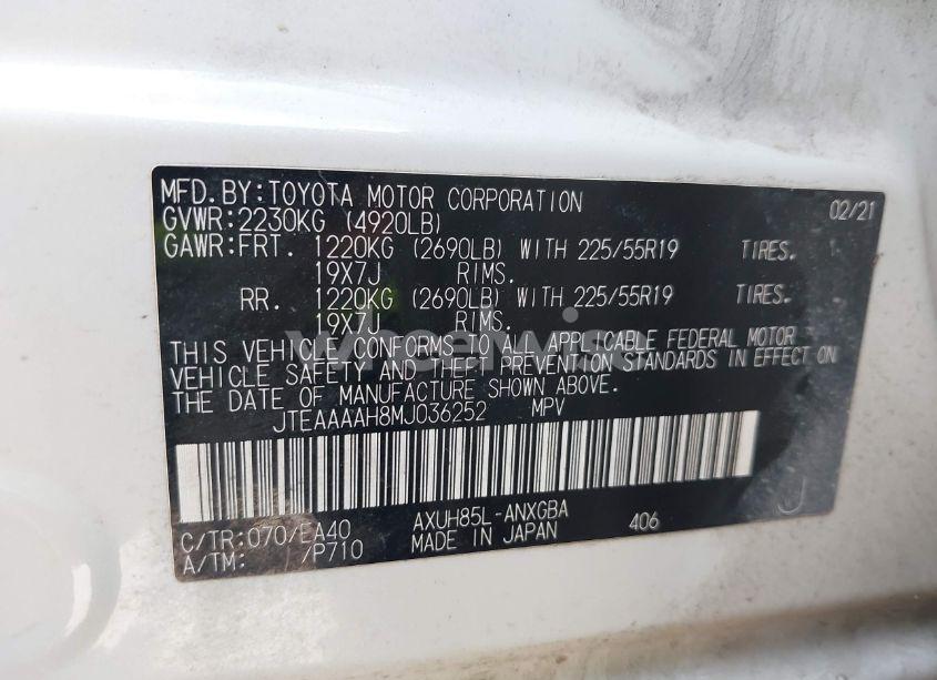 Photo 9 of 2021 Toyota Venza XLE (VIN JTEAAAAH8MJ036252)