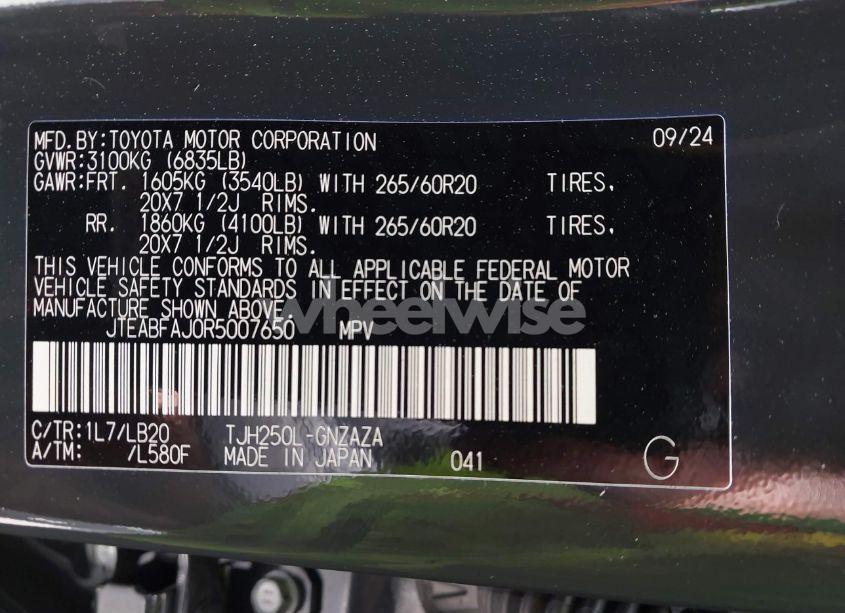 Photo 9 of 2024 Toyota Land CRUISER (VIN JTEABFAJ0R5007650)