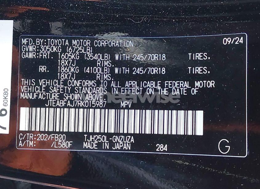 Photo 9 of 2024 Toyota Land CRUISER (VIN JTEABFAJ7RK015987)