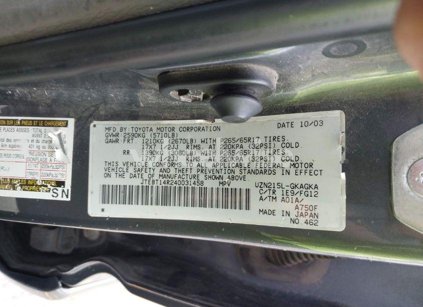 Photo 9 of 2004 Toyota 4runner SR5 V8 (VIN JTEBT14R240031458)