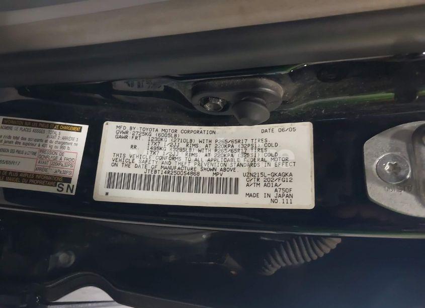 Photo 9 of 2005 Toyota 4runner SR5 V8 (VIN JTEBT14R250054868)