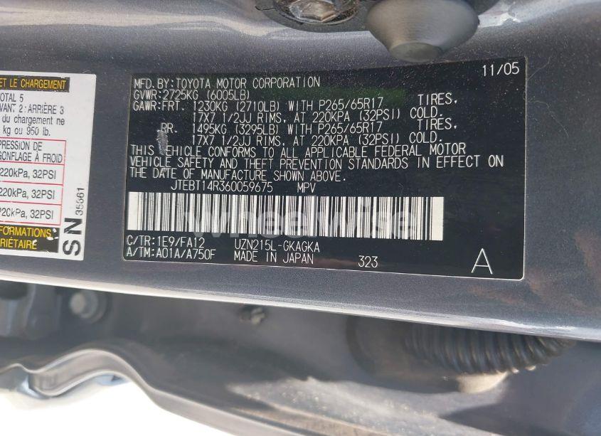 Photo 9 of 2006 Toyota 4runner SR5 V8 (VIN JTEBT14R360059675)