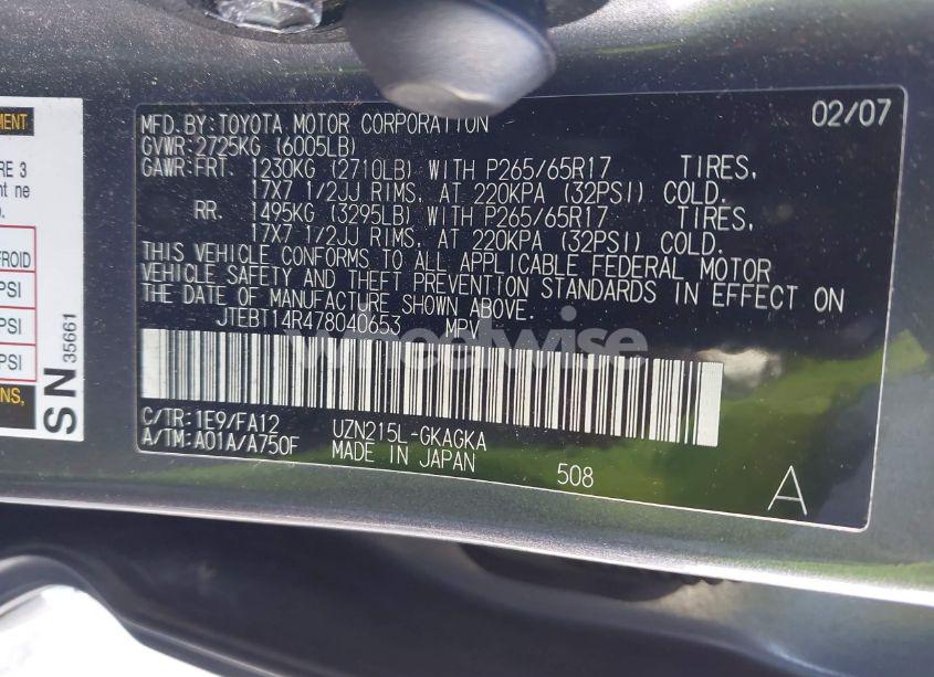 Photo 9 of 2007 Toyota 4runner SR5 V8 (VIN JTEBT14R478040653)