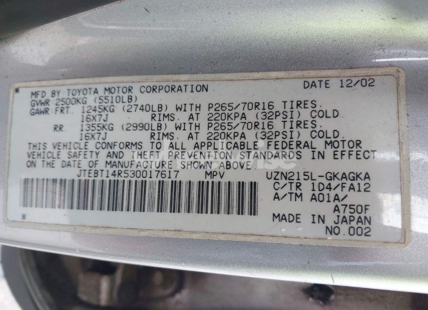 Photo 9 of 2003 Toyota 4runner SR5 V8 (VIN JTEBT14R530017617)