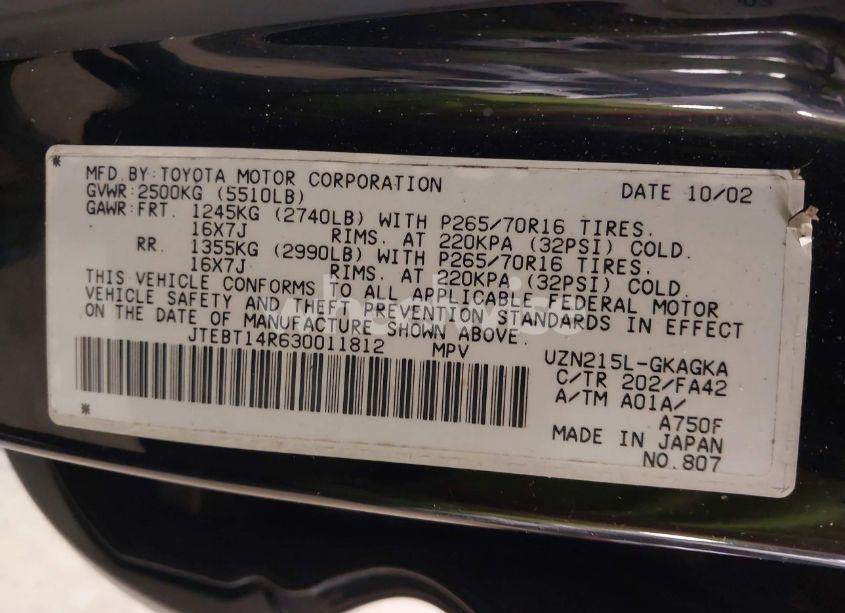 Photo 9 of 2003 Toyota 4runner SR5 V8 (VIN JTEBT14R630011812)