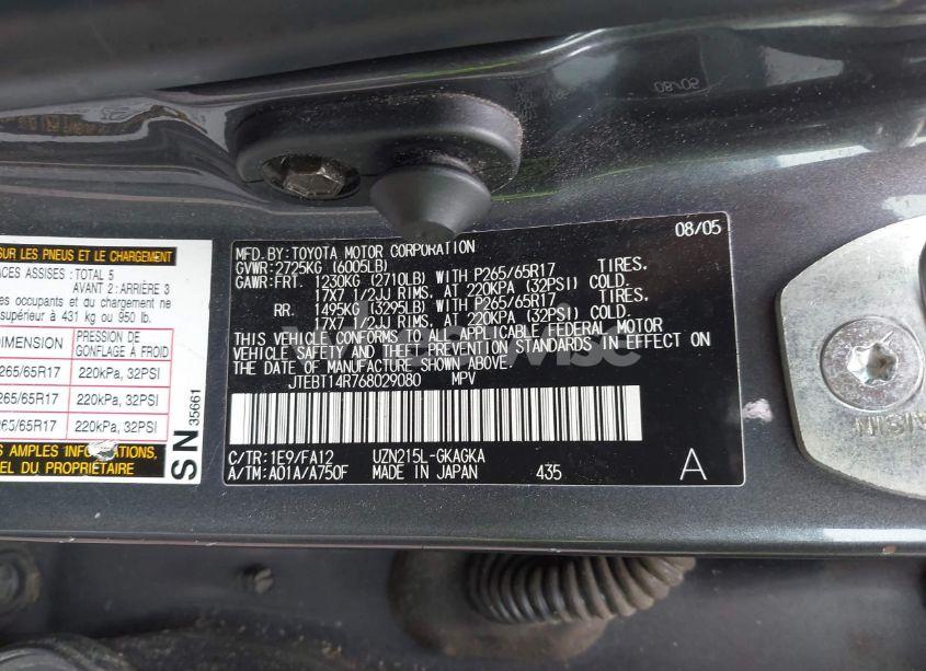 Photo 9 of 2006 Toyota 4runner SR5 V8 (VIN JTEBT14R768029080)