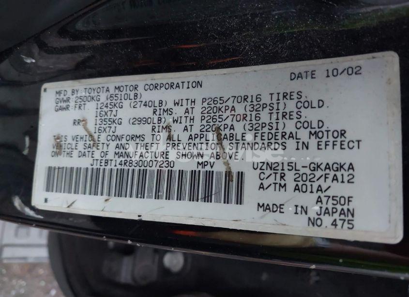 Photo 9 of 2003 Toyota 4runner SR5 V8 (VIN JTEBT14R830007230)