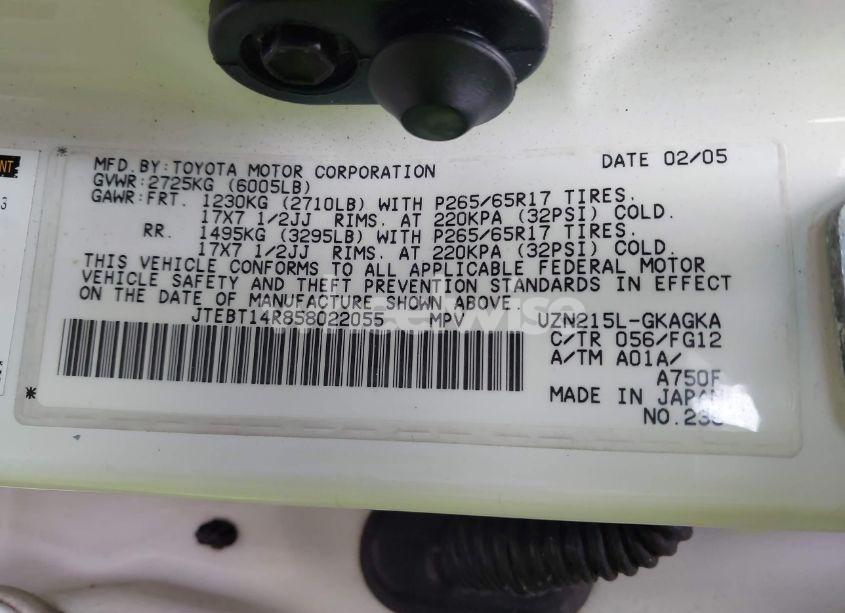 Photo 9 of 2005 Toyota 4runner SR5 V8 (VIN JTEBT14R858022055)