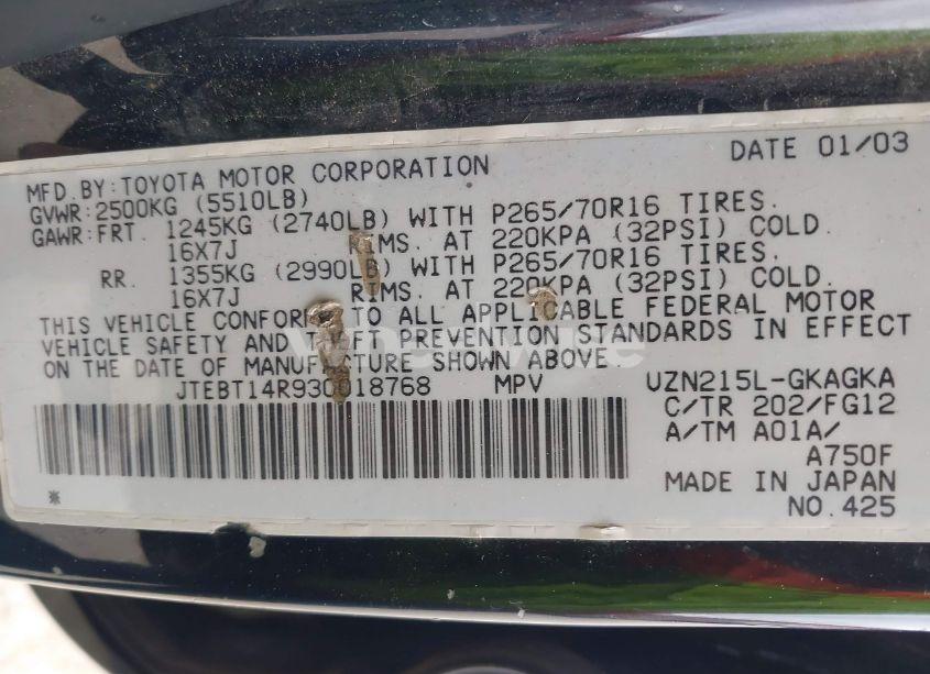 Photo 9 of 2003 Toyota 4runner SR5 V8 (VIN JTEBT14R930018768)