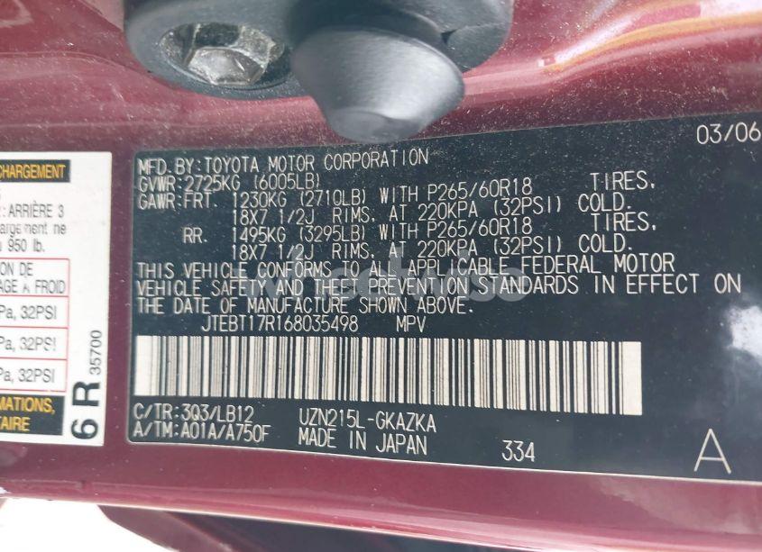 Photo 9 of 2006 Toyota 4runner LIMITED V8 (VIN JTEBT17R168035498)