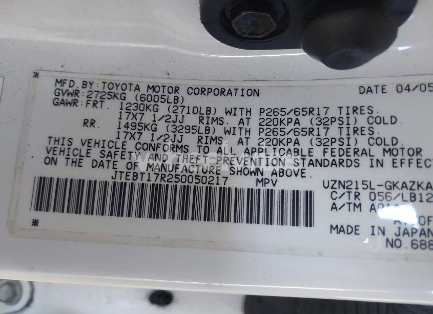 Photo 9 of 2005 Toyota 4runner LIMITED V8 (VIN JTEBT17R250050217)