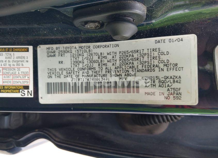 Photo 9 of 2004 Toyota 4runner LIMITED V8 (VIN JTEBT17R748013471)