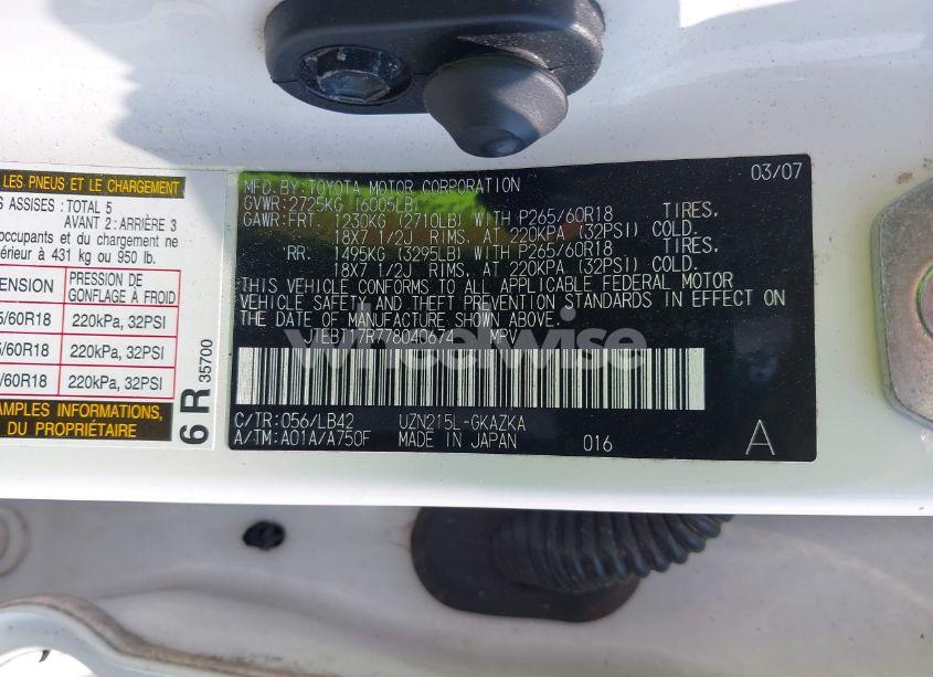 Photo 9 of 2007 Toyota 4runner LIMITED V8 (VIN JTEBT17R778040674)