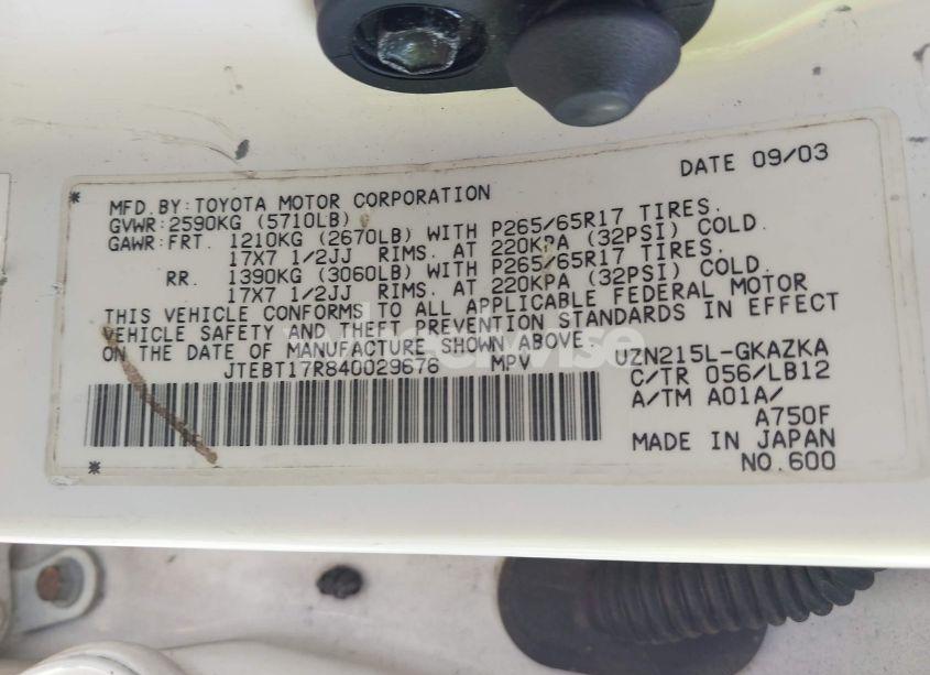 Photo 9 of 2004 Toyota 4runner LIMITED V8 (VIN JTEBT17R840029676)