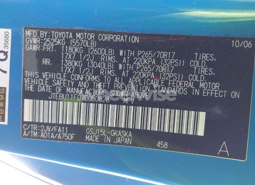 Photo 9 of 2007 Toyota Fj CRUISER (VIN JTEBU11F070050828)