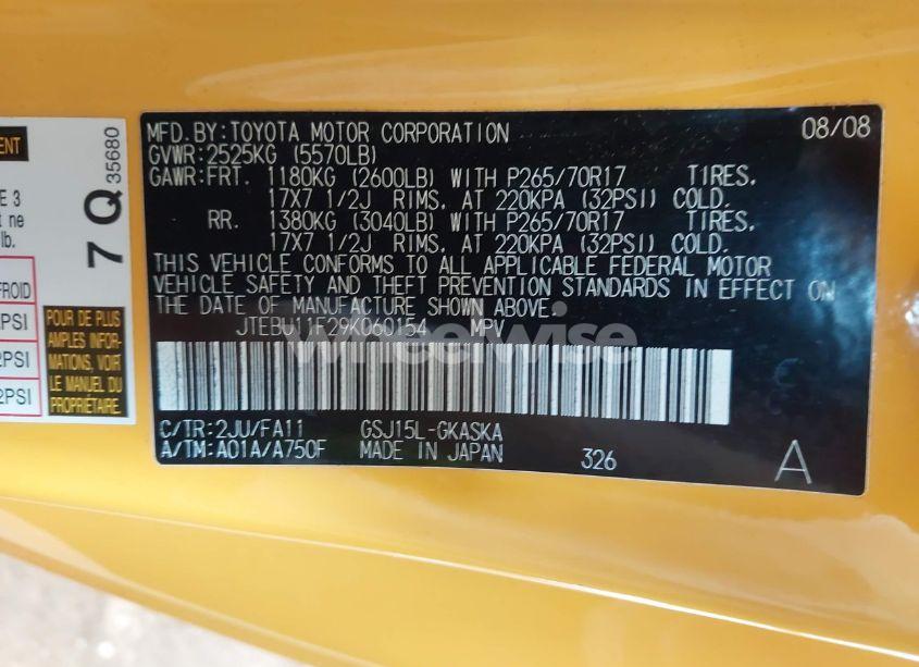 Photo 9 of 2009 Toyota Fj CRUISER (VIN JTEBU11F29K060154)