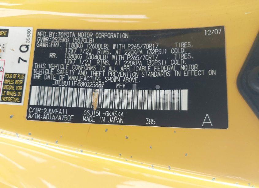 Photo 9 of 2008 Toyota Fj CRUISER (VIN JTEBU11F48K025887)