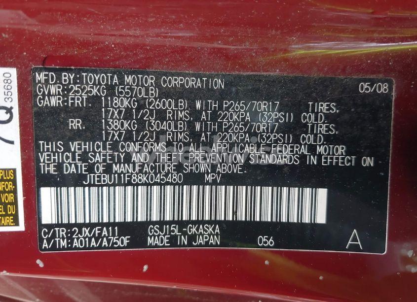 Photo 9 of 2008 Toyota Fj CRUISER (VIN JTEBU11F88K045480)