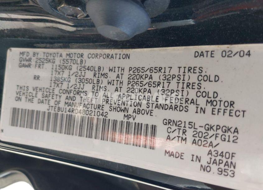 Photo 9 of 2004 Toyota 4runner SR5 V6 (VIN JTEBU14R048021042)