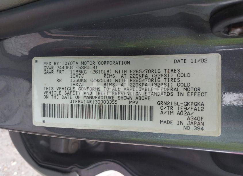 Photo 9 of 2003 Toyota 4runner SR5 V6 (VIN JTEBU14R130003355)