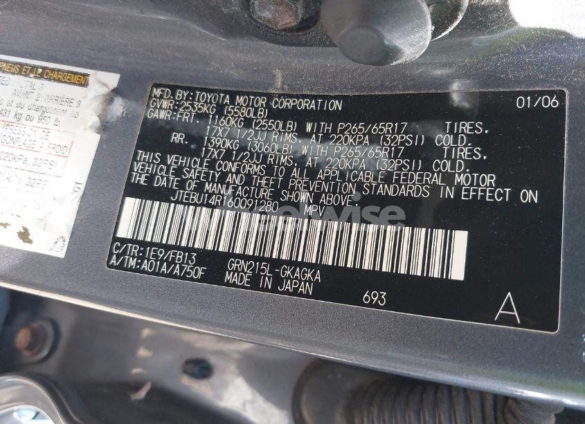 Photo 9 of 2006 Toyota 4runner SR5 SPORT V6 (VIN JTEBU14R160091280)