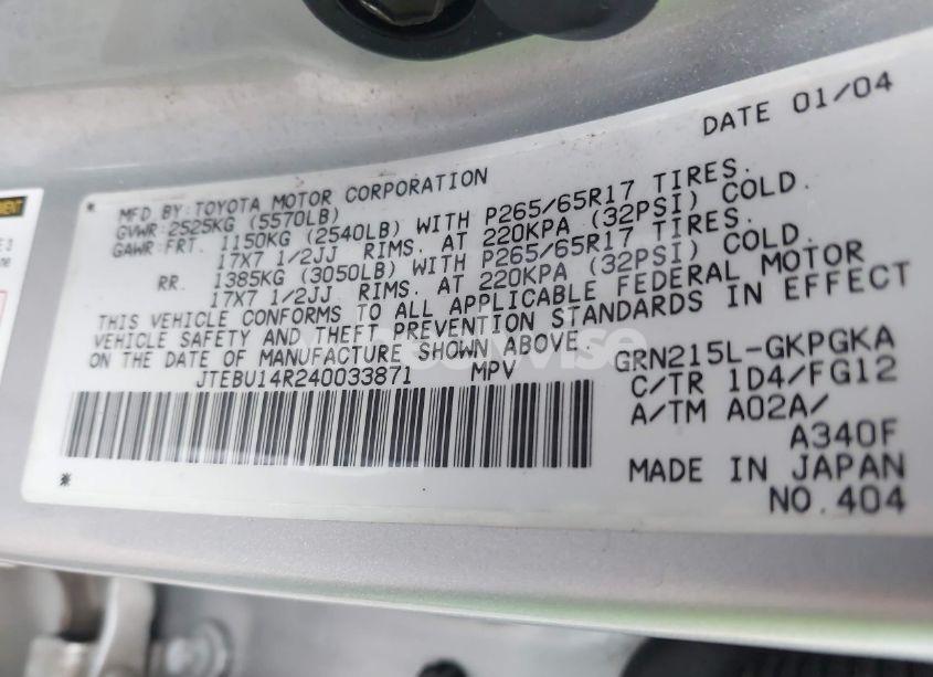 Photo 9 of 2004 Toyota 4runner SR5 V6 (VIN JTEBU14R240033871)