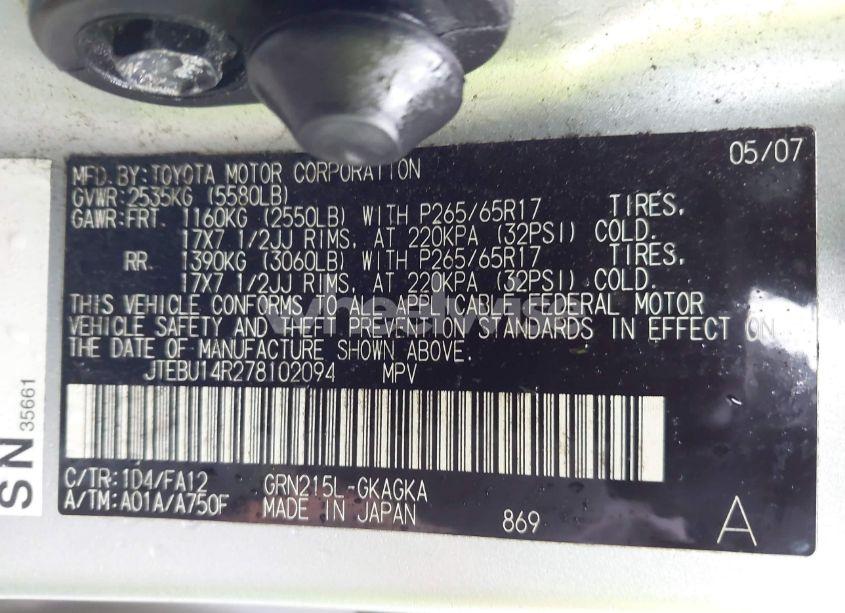 Photo 9 of 2007 Toyota 4runner SR5 V6 (VIN JTEBU14R278102094)