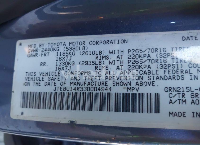 Photo 9 of 2003 Toyota 4runner SR5 SPORT V6/SR5 V6 (VIN JTEBU14R330004944)