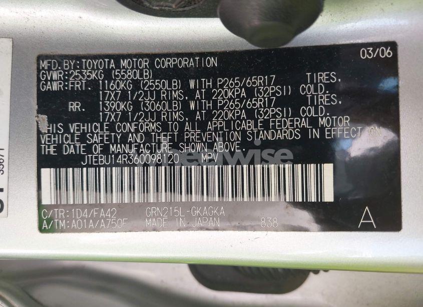 Photo 9 of 2006 Toyota 4runner SR5 V6 (VIN JTEBU14R360098120)