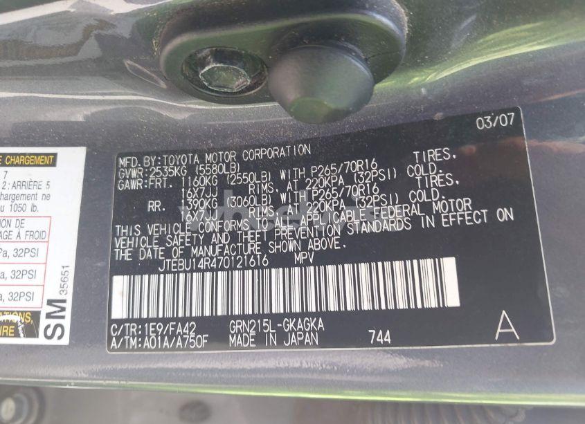 Photo 9 of 2007 Toyota 4runner SR5 V6 (VIN JTEBU14R470121616)