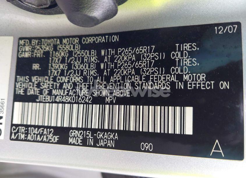 Photo 9 of 2008 Toyota 4runner SR5 V6 (VIN JTEBU14R48K016242)