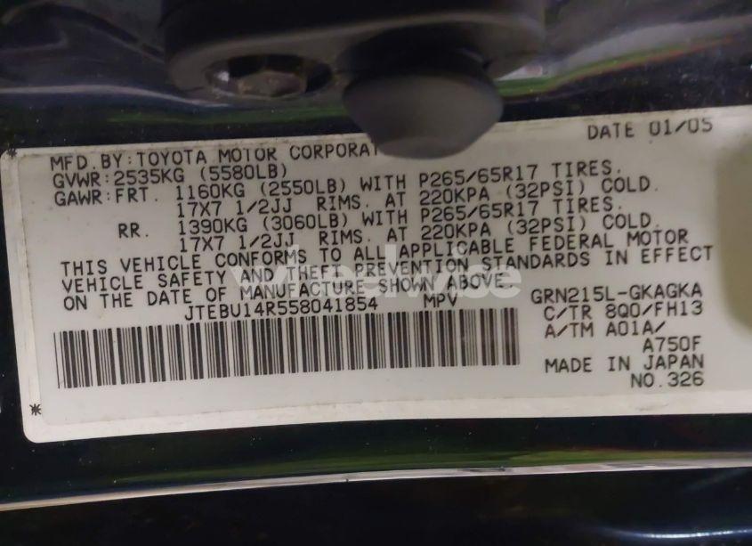Photo 9 of 2005 Toyota 4runner SR5 SPORT V6 (VIN JTEBU14R558041854)