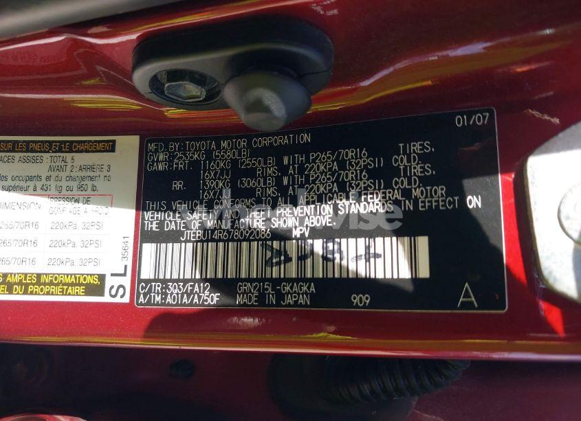 Photo 9 of 2007 Toyota 4runner SR5 V6 (VIN JTEBU14R678092086)