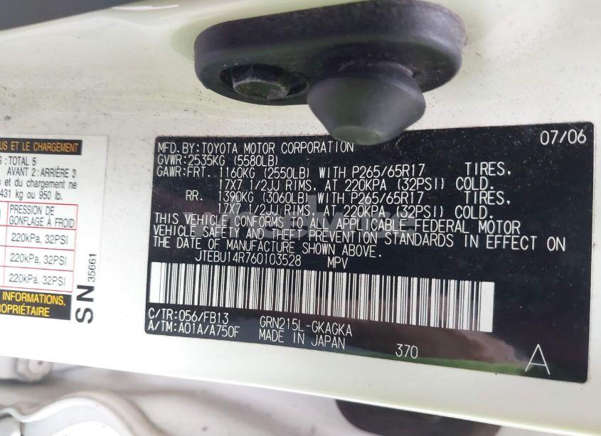 Photo 9 of 2006 Toyota 4runner SR5 SPORT V6 (VIN JTEBU14R760103528)