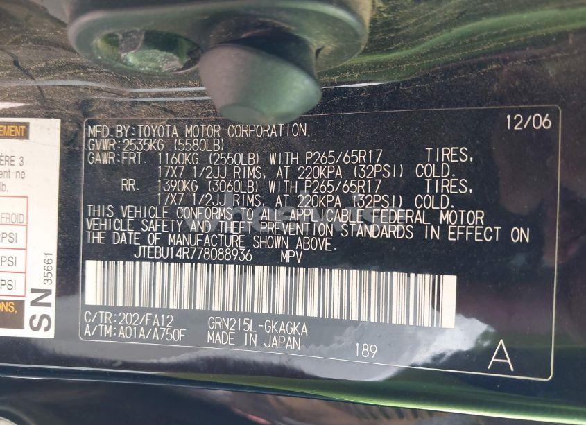 Photo 9 of 2007 Toyota 4runner SR5 V6 (VIN JTEBU14R778088936)