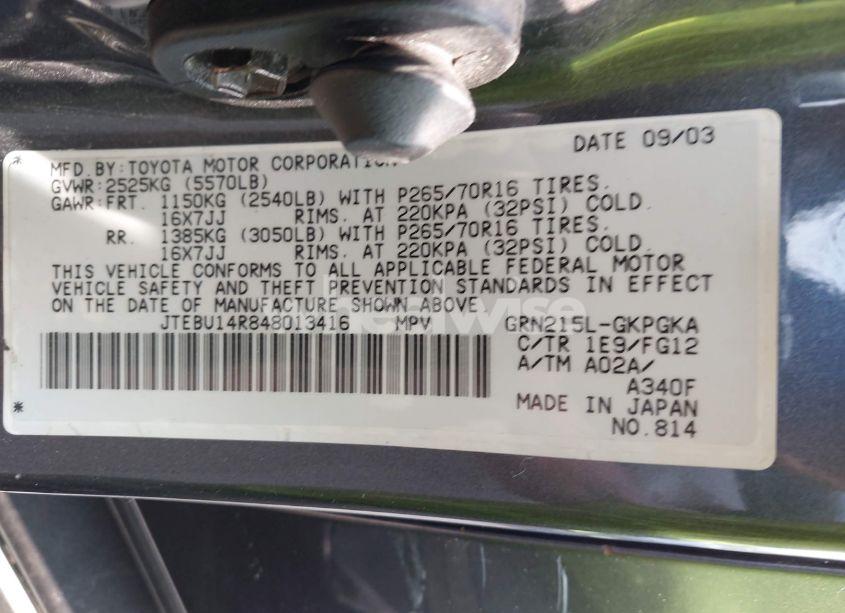 Photo 9 of 2004 Toyota 4runner SR5 V6 (VIN JTEBU14R848013416)