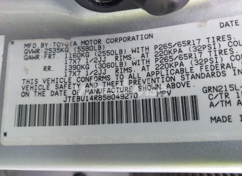 Photo 9 of 2005 Toyota 4runner SR5 V6 (VIN JTEBU14R858049270)